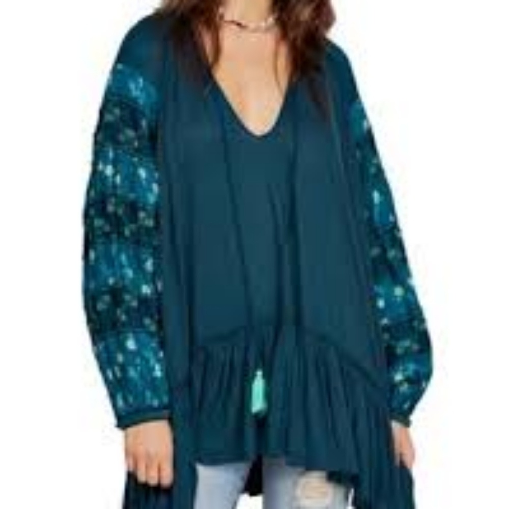 NWOT Free People Teal Mix It Up Tunic Size L